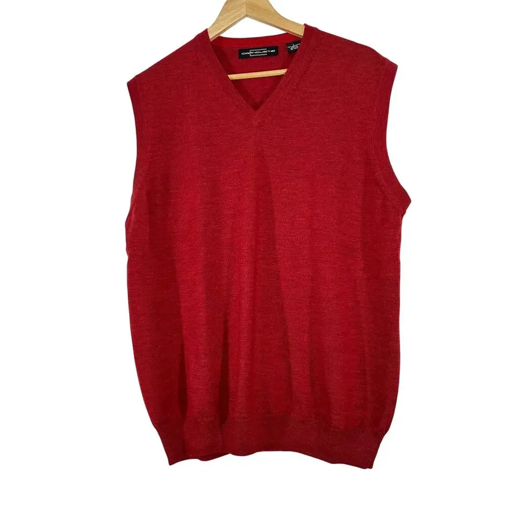 CARNOUSTIE Red Merino Wool Vest Sleeveless‎ Sweater Mens Large